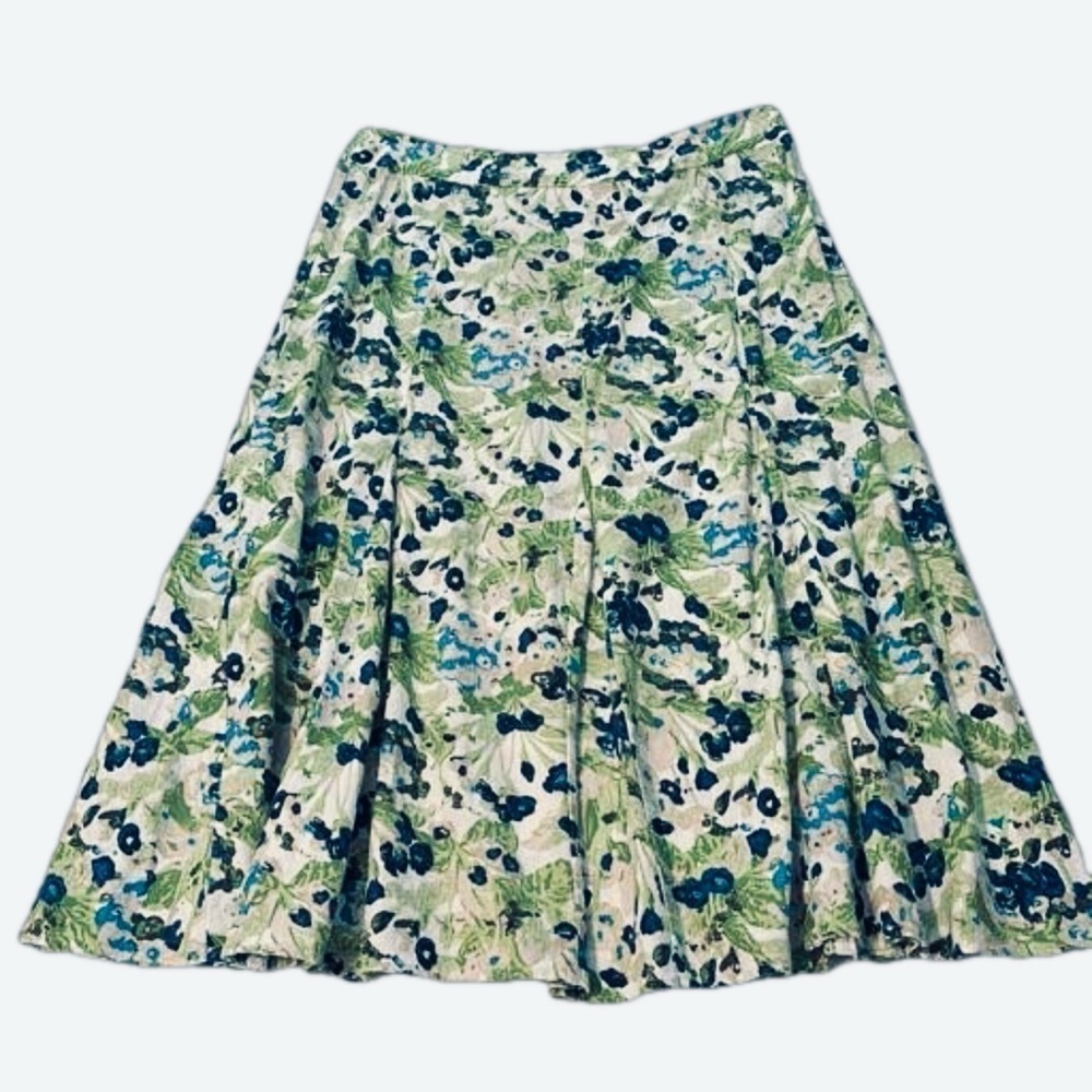 Christopher & Banks Linen Skirt, Size 12, Lime Green, Navy, Teal & Off White